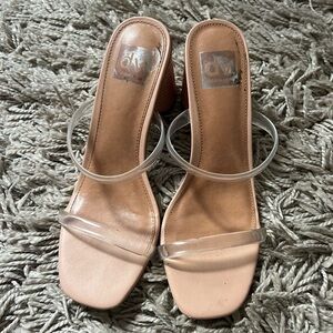 Dolce Vita Clear & Tan Chunky Kitten Heels • Size 7.5
